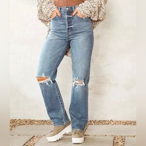 Willow Root The Dad Jean Ultra High Rise Baggy Distressed 27 Like New Buttonfly